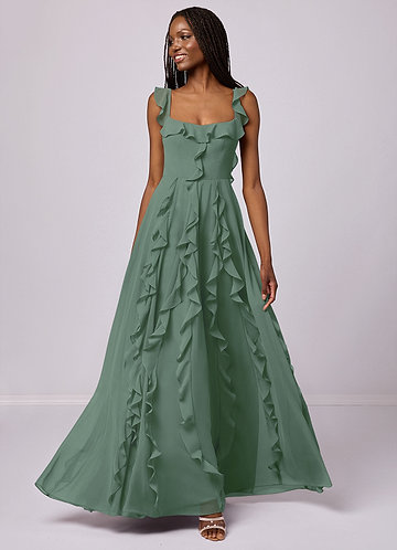 Barbie ♥ Azazie Bridesmaid Dresses Eucalyptus A-Line with Pockets Chiffon Dress image1