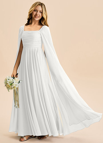 Azazie Calista Junior Vestido Branco de Chiffon de Linha A com Plissado image1