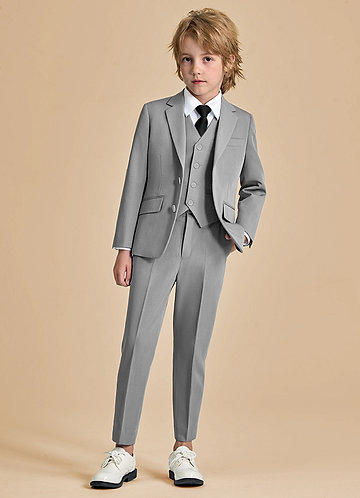 front Oliver Boys Grey 5-Piece Suit With Pre-tie