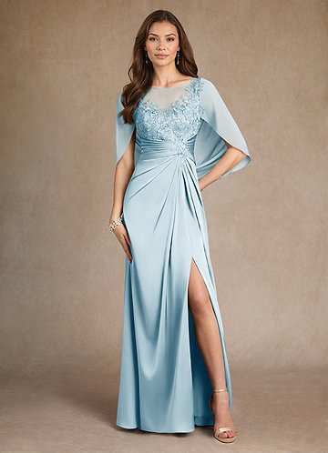 Azazie Hera Abiti da Mamma Sposa Abito A-Line in Raso Elasticizzato Pizzo Azzurro image1
