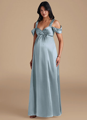 Azazie Rhea Vestidos de dama de honor de maternidad Vestido de Corte En A Plisado Hasta el suelo Satén Metálico image1
