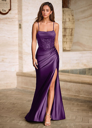Starlit Purple Cowl Neck Prom Dress image1
