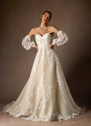 Azazie Madeleine Wedding Dresses Diamond White Champagne Ball-Gown Strapless Lace Dress image1
