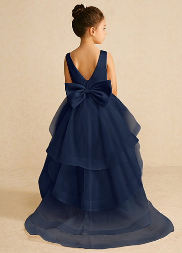 Azazie Pumpkin Flower Girl Dresses Dark Navy A-Line Convertible Tulle Dress image1