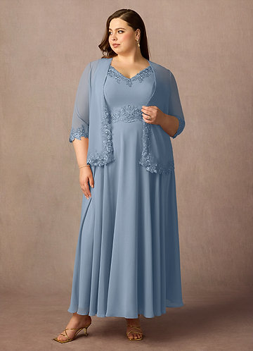 ankle length plus size dresses Sheath/Column V-Neck Ankle-Length Plus Size Mother of the Bride Dresses with Jacket & Sequins Beading Dusty Blue