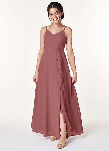 Azazie Naeem Junior Vestido de Amatista de Gasa de Corte en A con Volante image1