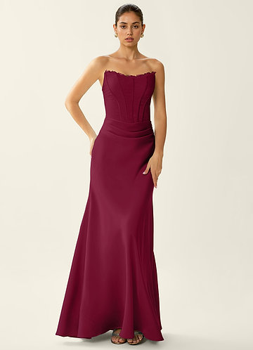 Fiammetta Burgundy Lace Corset Stretch Satin Mermaid Prom Dress image1