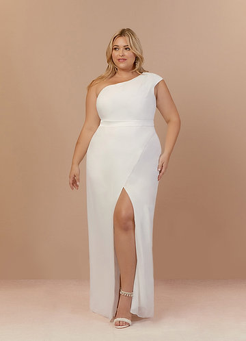 Azazie Oaklee Wedding Dresses Diamond White Sheath One Shoulder Stretch Satin Dress image1