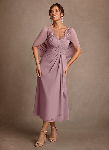 Azazie Forums Mother of the Bride Dresses Vestido Rosa Empoeirada de Renda de Linha A image1