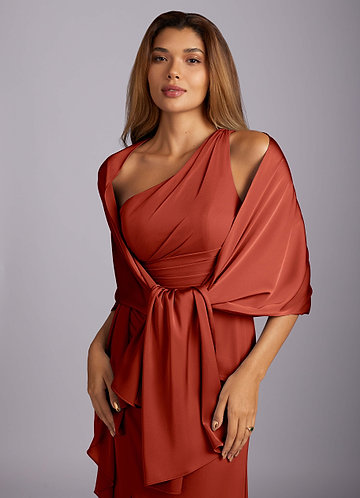 front Azazie Matching Color Aleena Stretch Satin Shawl 0