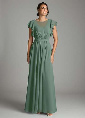 Azazie Daphne Modest Bridesmaid Dresses A-Line Ruffled Chiffon Floor-Length Dress image1