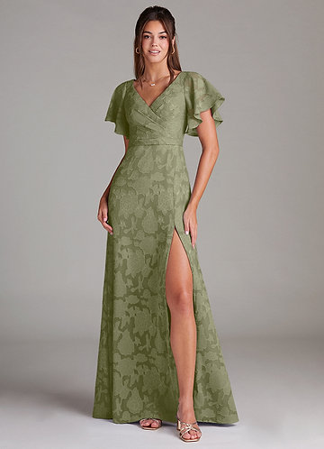 Azazie Ambrosia Brudtärneklänningar Klä av A-Linje i Blommig Utbrändhet Plisserad Pistasch image1