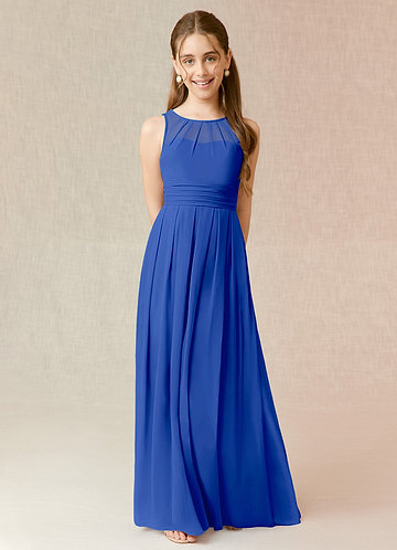 Azazie Bibiane Junior Royal Blue A-Line Pleated Chiffon Dress image1