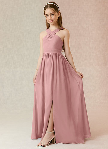Azazie Jiya Junior Dusty Rose A-Line Pleated Chiffon Dress image1