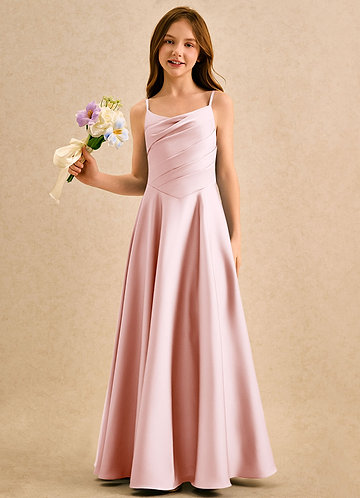 Azazie Coconut Girls Formal Blumenkinder Kleider A-Linie Plissee Stretch-Satin Kleid Zartrosa image1