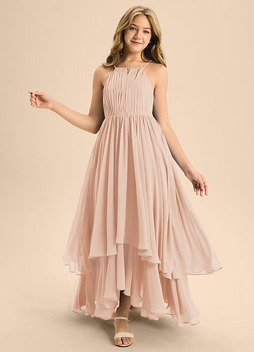 Azazie Elliora Junior English Rose A-Line Pleated Chiffon Dress image1
