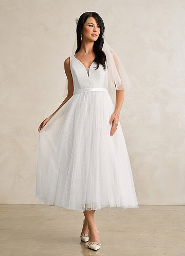 Azazie Windsor Robe de Mariée Robe Trapèze en Tulle Arc Blanc De Diamant image1