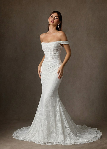 Azazie Idalis Wedding Dresses Diamond White Mermaid Lace Dress image1