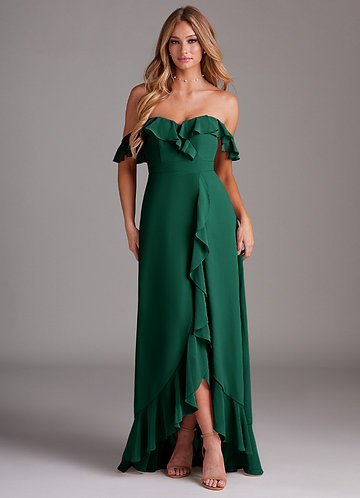 Azazie Lyra Bridesmaid Dresses Emerald A-Line Chiffon Convertible Dress image1