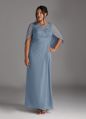 Azazie Hera Mother of the Brides Dresses Dusty Blue A-Line Lace Capelet Chiffon Dress image1