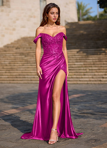 Opulence Magenta Floral Corset Prom Dress image1