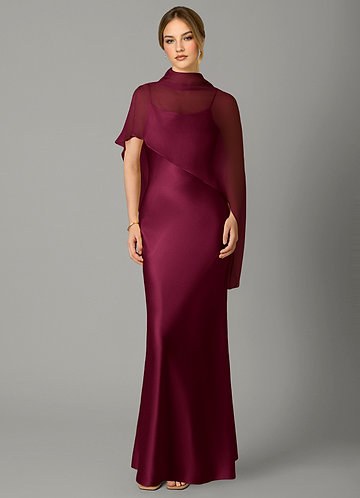 Azazie Jaleesa Bridesmaid Dresses Burgundy Sheath High Neck Stretch Satin Dress image1