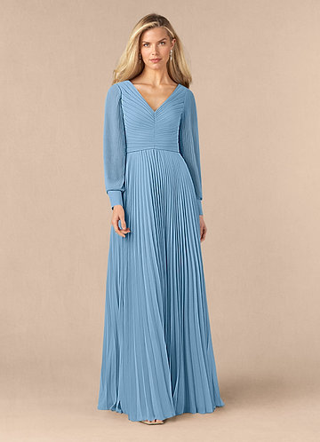 Azazie Zina Mother of the Brides Dresses Steel Blue A-Line Pleated Chiffon Dress image1