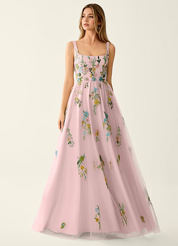 Saofire Candy Pink Colorful embroidered flowers Prom Dress image1