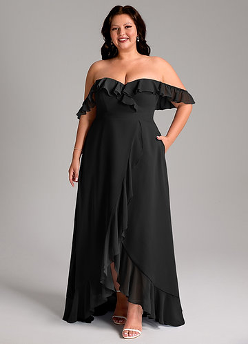 off shoulder bridesmaid dress plus size Ever-Pretty Inclusive Plus Size Off the Shoulder Chiffon Bridesmaid Dress with Thigh Split
