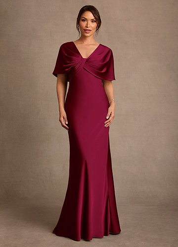 Azazie Dosia Klänningar till brudens mor Klä Tubklänning i Stretch Satin Plisserad Bourgogne image1