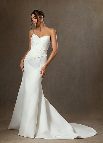 Azazie Carryn Wedding Dresses Diamond White Mermaid Strapless Satin Dress image1