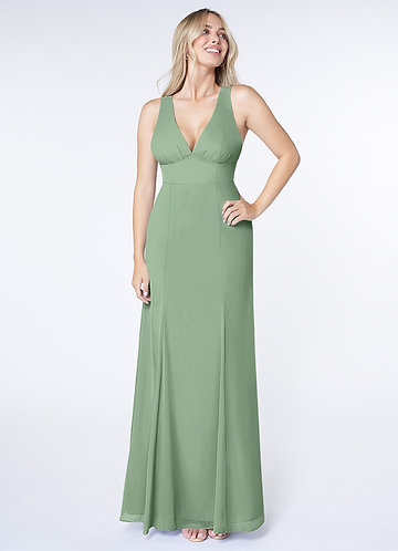 Azazie Christiana Vestidos Dama de Honor Vestido de Matcha de Gasa de Corte en A con Cuello en V plisado image1