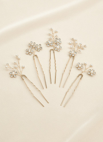 front Rhinestone Floral Cluster Hairpin Set