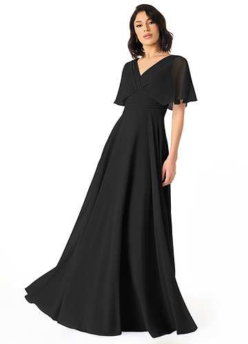 Pamela Bridesmaid Dresses Black A-Line V-Neck Pleated Chiffon Dress image1