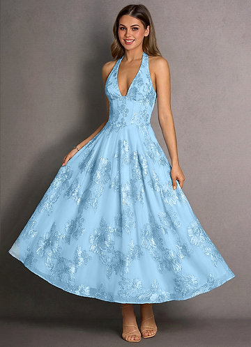 sachin and babi light blue dress Cutaway Shoulder Fitted Lace Midi Champagne main image 1