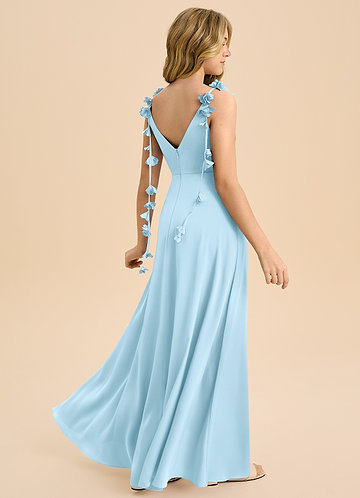 Azazie Gumdrop Junior Sky Blue Empire Pleated Stretch Satin Dress image1