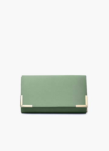 front Matching Color Matte Satin Envelope Clutch Bag