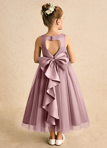 Azazie Solia Robes de Fillette d'Honneur Robe Princesse en Tulle Arc Rose Poussiéreuse image1