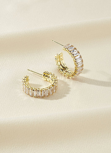 front Crystal Baguette Hoop Earrings