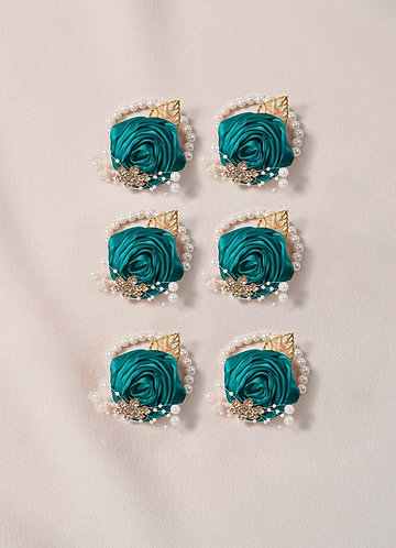 front 6PC Matching Color Bridesmaids Wrist Corsage with Pearl Bracelet