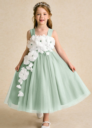Azazie Dovey Flower Girl Dresses Agave Ball-Gown Bow Tulle Dress image1 0
