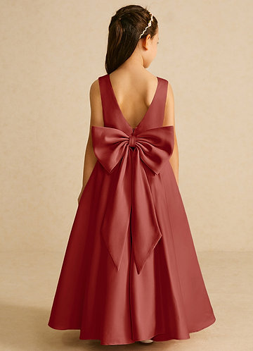 Azazie Pipsy Robes de Fillette d'Honneur Robe Trapèze en Mat Satiné Arc Terracotta image1