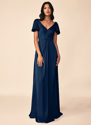 Dark Navy Modest Bridesmaid Dresses | Azazie