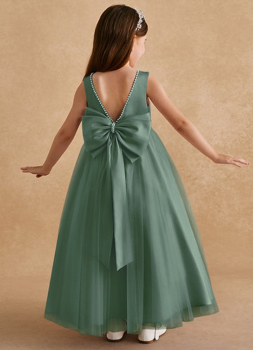 Azazie Cookie Flower Girl Dresses Eucalyptus A-Line Bow Tulle Dress image1 0