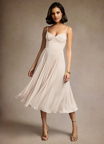 Emma Cream Pleated Midi Dress image1