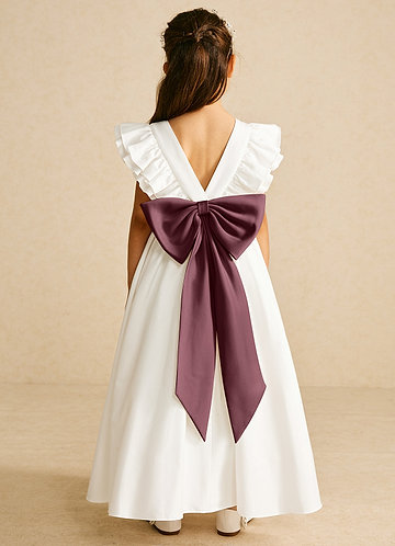 Azazie Aero Flower Girl Dresses Ivory Sangria A-Line Pleated Cotton Dress image1