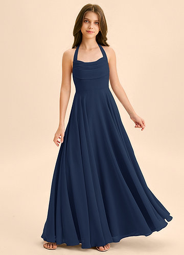 Azazie Kady Junior Dark Navy A-Line Sweetheart Neckline Chiffon Dress image1