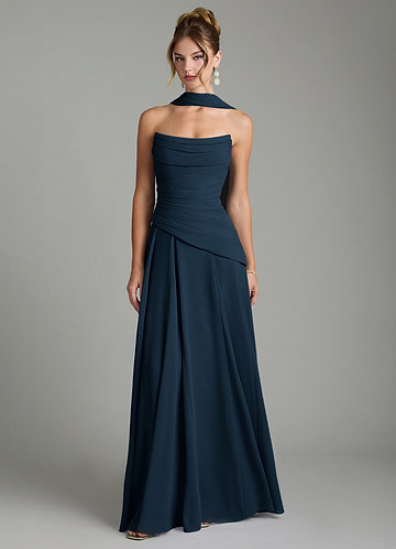 azazie navy blue bridesmaid dresses Dark Strapless 1920s Blue Polka Dot Crawley COLOR:Blush Pink Available in Plus Size