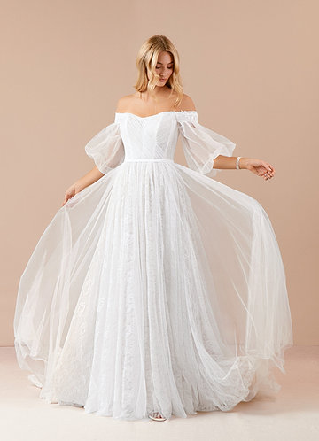 Azazie Vendela Vestidos de Novia Vestido de Diamante Blanco de Tul de Corte Princesa con Lentejuela image1