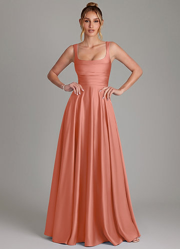 salmon pink bridesmaid dresses Azazie Brooke Salmon Pink Chiffon Bridesmaid Dresses
